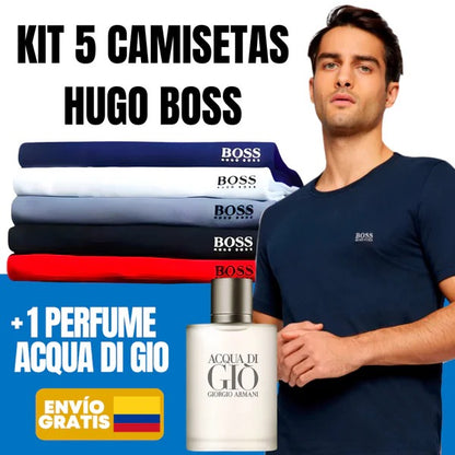 CAMISETAS HUGO BOSS X 5 + PERFUME GIORGIO ARMANI