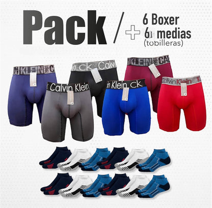 6 BOXER CALVIN KLEIN HOMBRE NR + 6 MEDIAS TOBILLERAS TELA ULTRAFINA